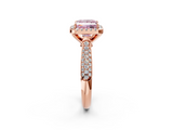 Rose gold Fancy Pink Princess  Cut Halo Pave Band Four-Prong Setting Ring_2
