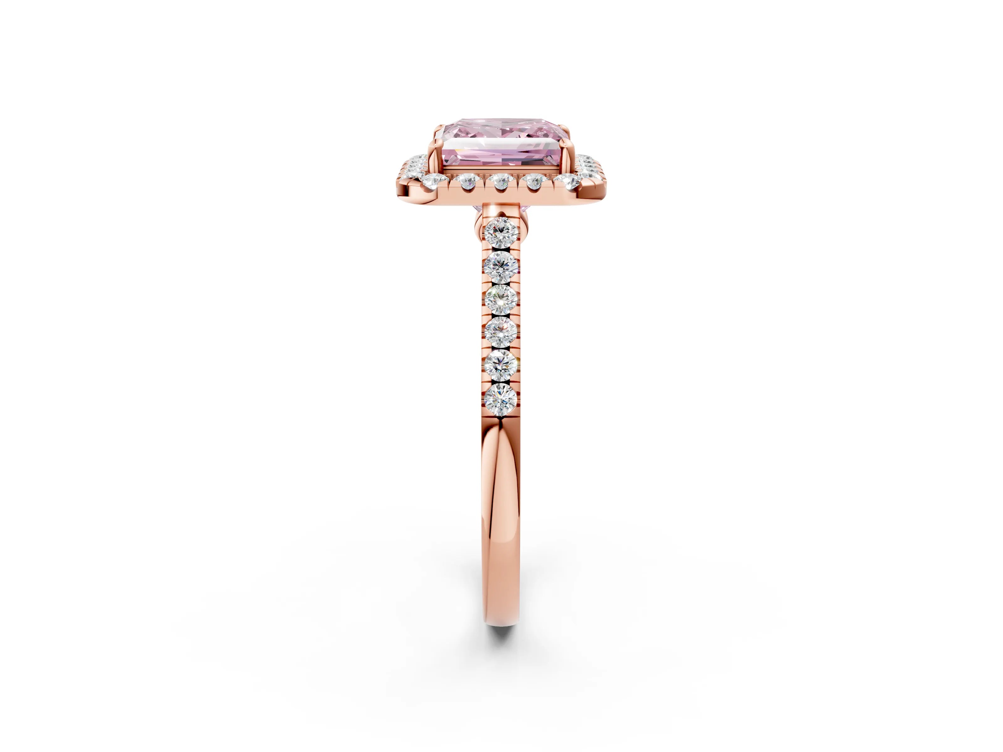 Rose gold Fancy Pink Princess Cut Halo Pave Diamond Engagement Ring with Four-Prong Setting_2