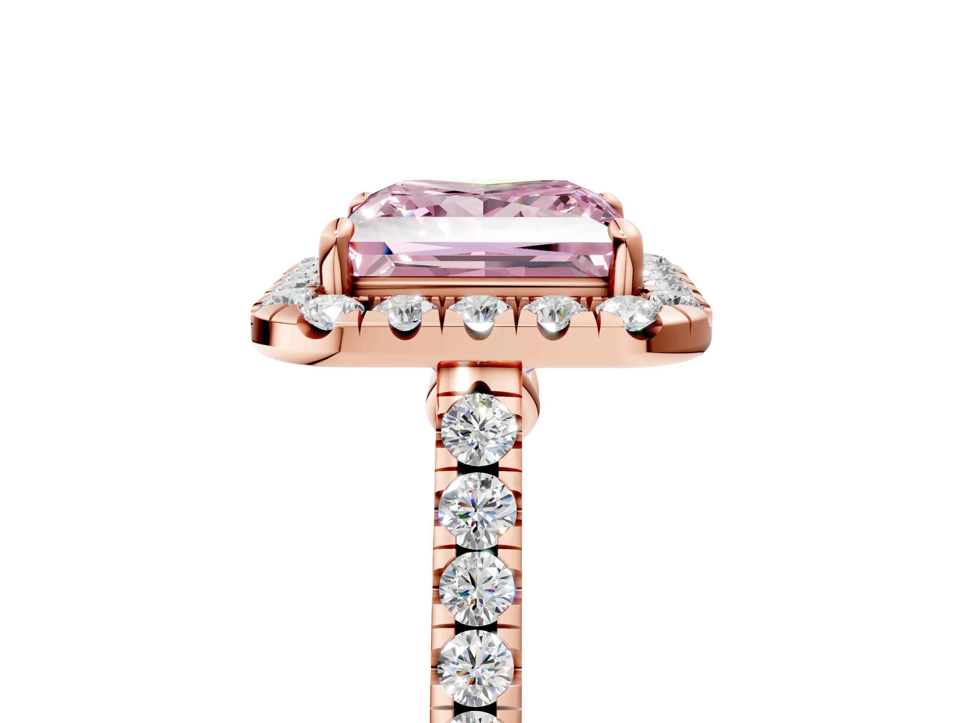 Rose gold Fancy Pink Princess Cut Halo Pave Diamond Engagement Ring with Four-Prong Setting_5