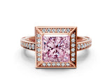 Rose gold Fancy Pink Princess  Cut Halo Pave Split Shank Prong Setting Ring_32