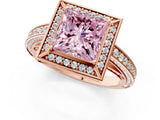 Rose gold Fancy Pink Princess  Cut Halo Pave Split Shank Prong Setting Ring_33