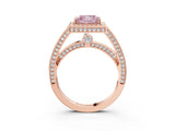 Rose gold Fancy Pink Princess  Cut Halo Pave Split Shank Prong Setting Ring_35
