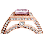 Rose gold Fancy Pink Princess  Cut Halo Pave Split Shank Prong Setting Ring_36