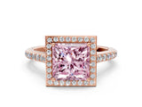 Rose gold Fancy Pink Princess Cut Halo Round Diamond Pavé Band with Four-Prong Setting_3