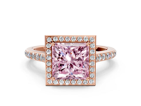 Rose gold Fancy Pink Princess Cut Halo Round Diamond Pavé Band with Four-Prong Setting_3