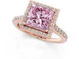 Rose gold Fancy Pink Princess Cut Halo Round Diamond Pavé Band with Four-Prong Setting_4