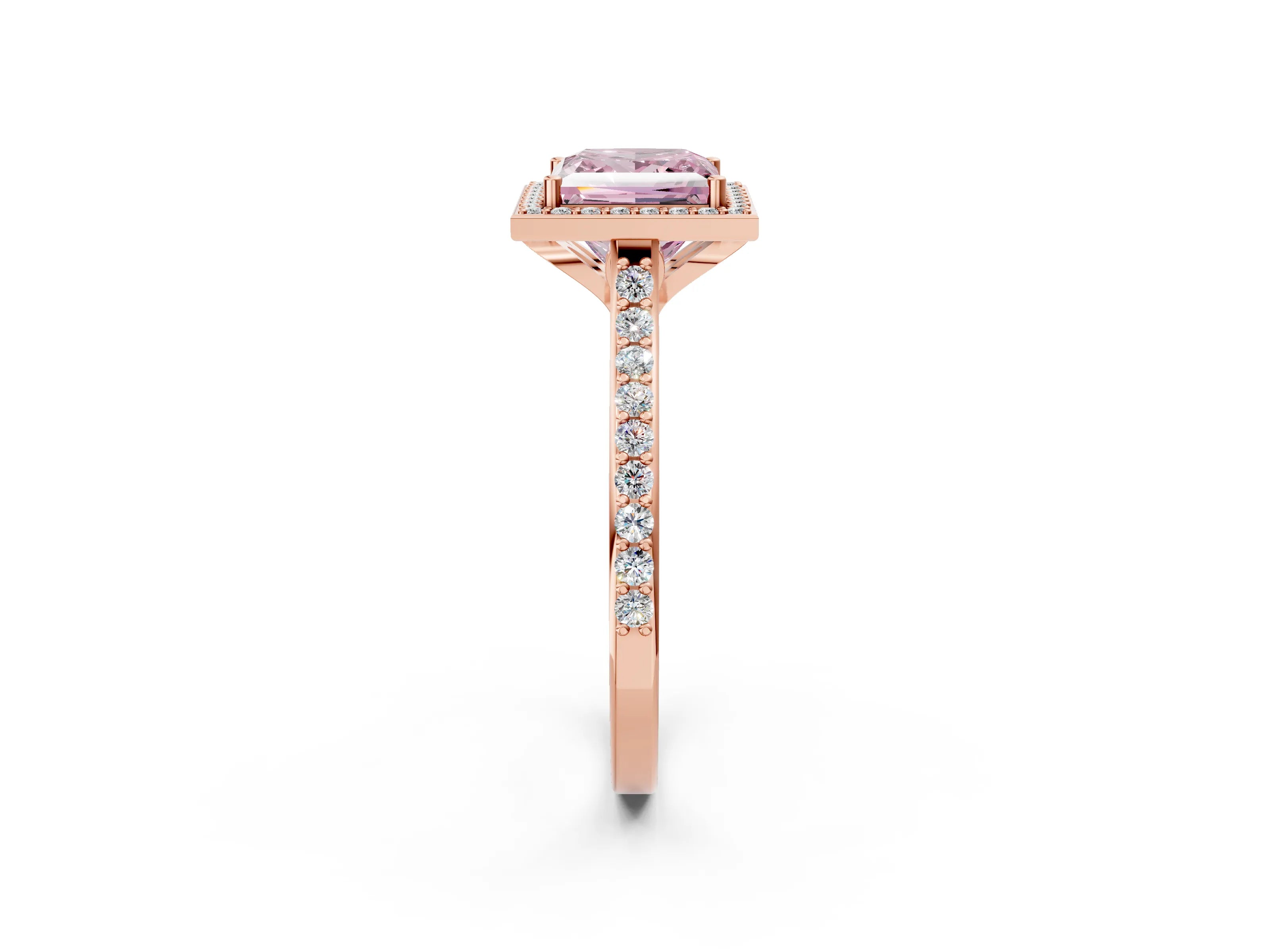 Rose gold Fancy Pink Princess Cut Halo Round Diamond Pavé Band with Four-Prong Setting_5
