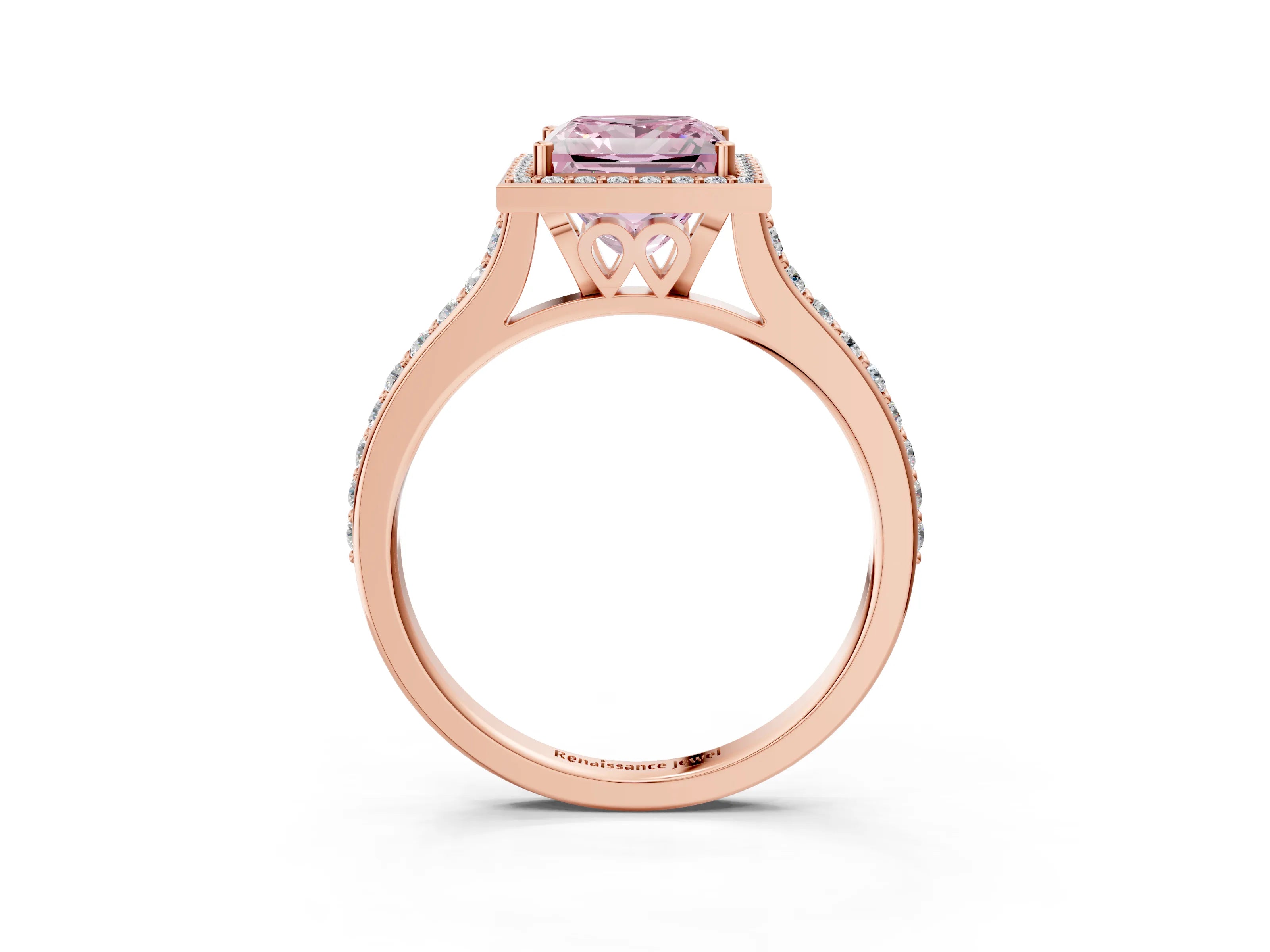 Rose gold Fancy Pink Princess Cut Halo Round Diamond Pavé Band with Four-Prong Setting_6