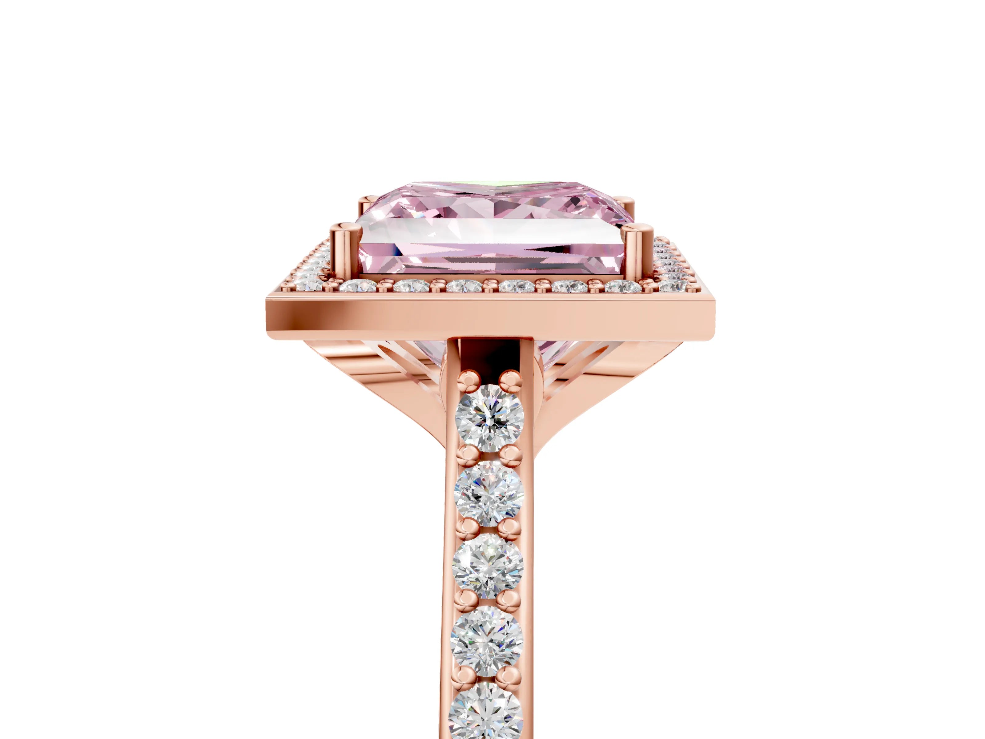 Rose gold Fancy Pink Princess Cut Halo Round Diamond Pavé Band with Four-Prong Setting_8
