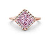 Rose gold Fancy Pink Princess Cut Halo Round Diamond Solitaire Engagement Ring with Pave Band and Four-Prong Setting_12
