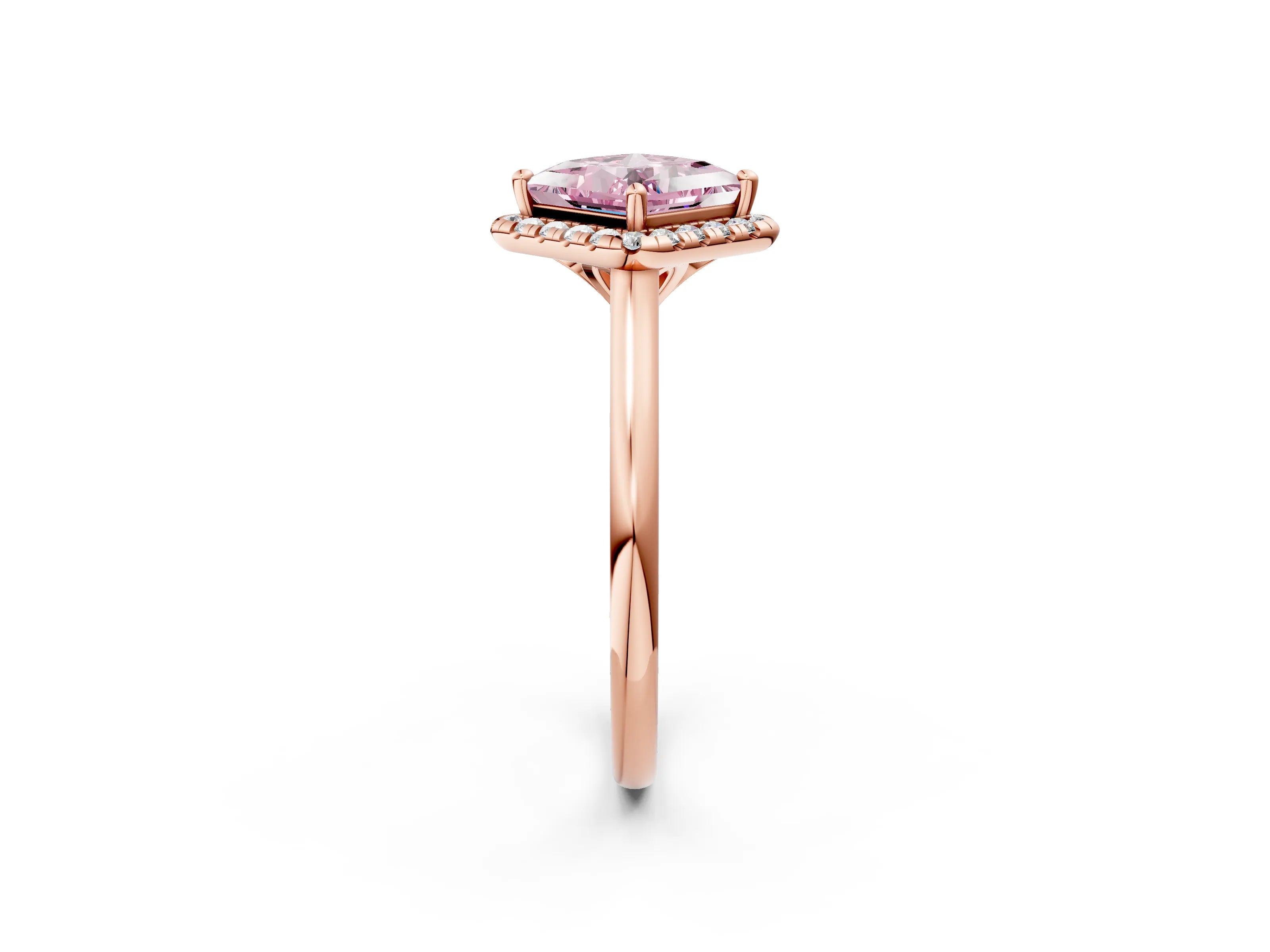 Rose gold Fancy Pink Princess Cut Halo Round Diamond Solitaire Engagement Ring with Pave Band and Four-Prong Setting_14