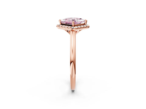 Rose gold Fancy Pink Princess Cut Halo Round Diamond Solitaire Engagement Ring with Pave Band and Four-Prong Setting_14
