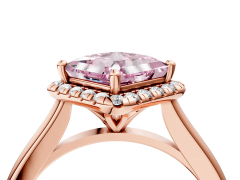 Rose gold Fancy Pink Princess Cut Halo Round Diamond Solitaire Engagement Ring with Pave Band and Four-Prong Setting_16