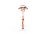 Rose gold Fancy Pink Princess Cut Halo Round Diamond Solitaire Ring with Pavé Band and Four-Prong Setting_14