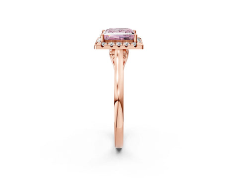 Rose gold Fancy Pink Princess Cut Halo Round Diamond Solitaire Ring with Pavé Band and Four-Prong Setting_14
