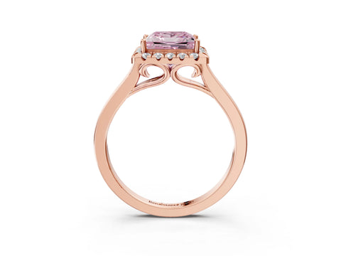 Rose gold Fancy Pink Princess Cut Halo Round Diamond Solitaire Ring with Pavé Band and Four-Prong Setting_15