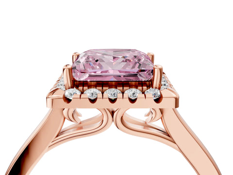 Rose gold Fancy Pink Princess Cut Halo Round Diamond Solitaire Ring with Pavé Band and Four-Prong Setting_16