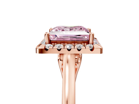 Rose gold Fancy Pink Princess Cut Halo Round Diamond Solitaire Ring with Pavé Band and Four-Prong Setting_17