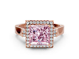 Rose gold Fancy Pink Princess Cut Halo Round Diamond Twist Band with Four-Prong Setting