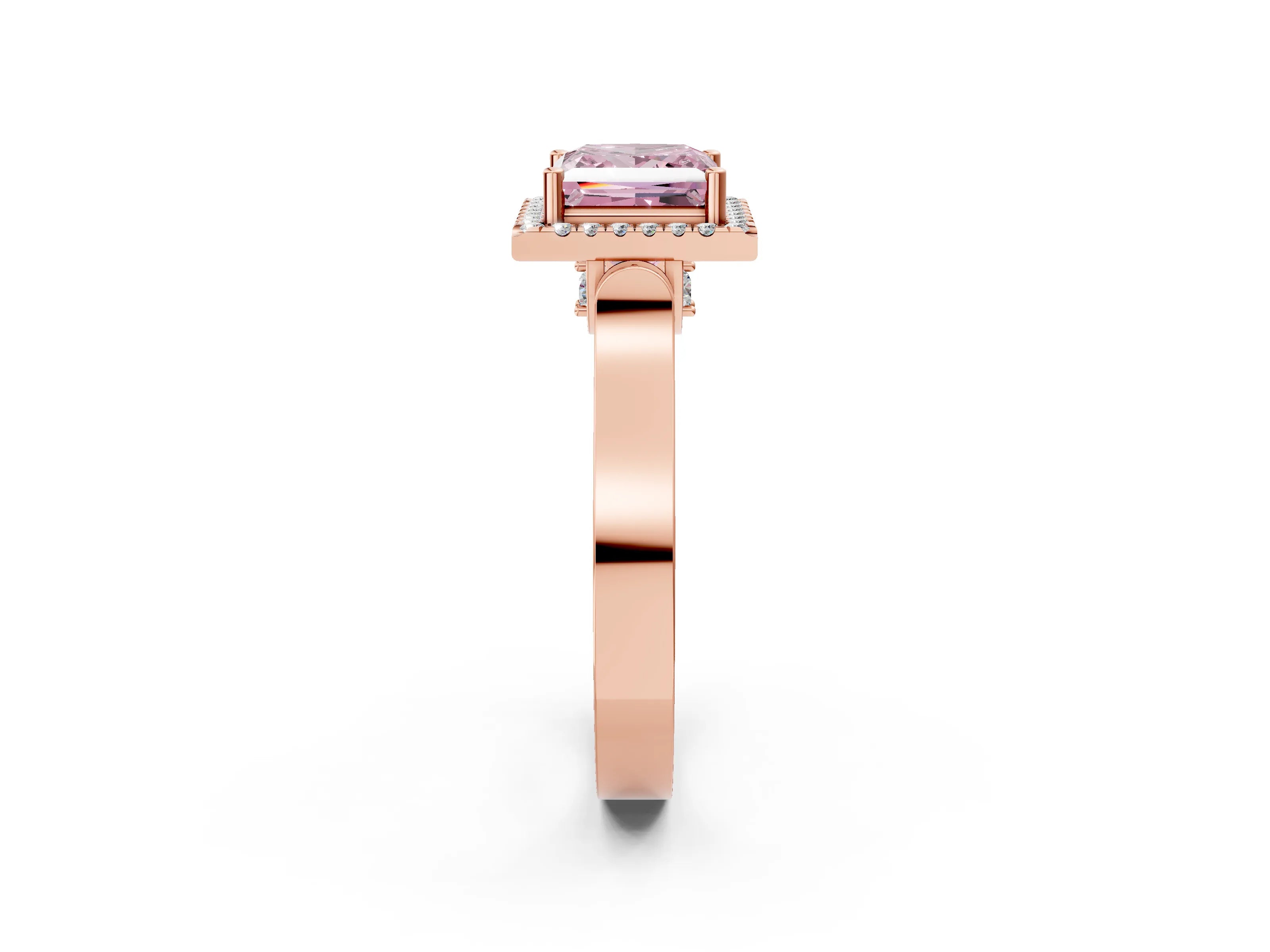 Rose gold Fancy Pink Princess Cut Halo Round Diamond Twist Band with Four-Prong Setting_2
