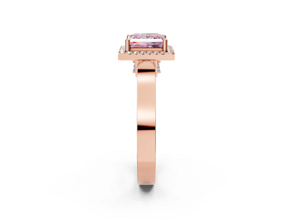 Rose gold Fancy Pink Princess Cut Halo Round Diamond Twist Band with Four-Prong Setting
