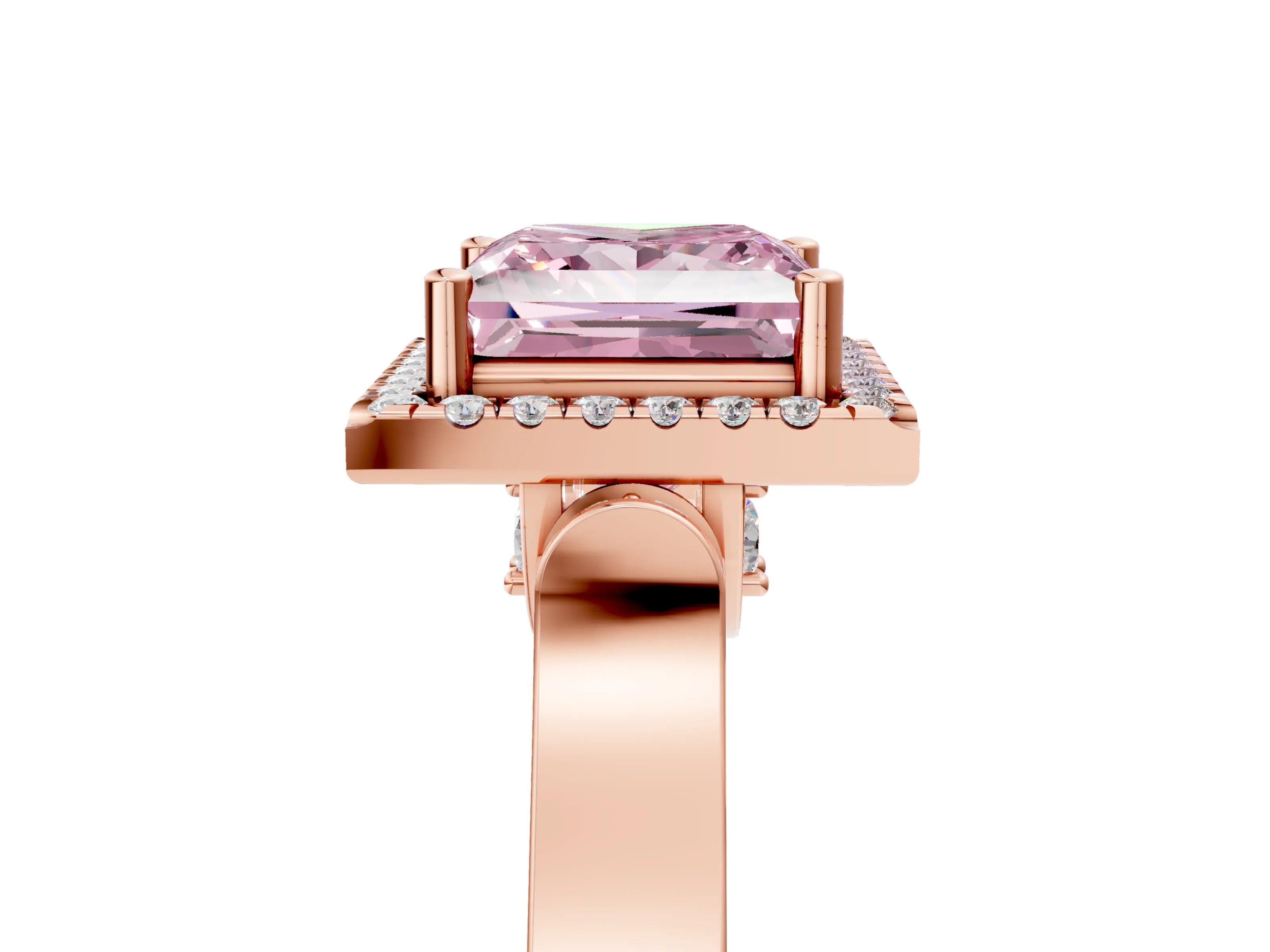 Rose gold Fancy Pink Princess Cut Halo Round Diamond Twist Band with Four-Prong Setting_5