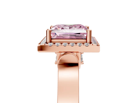 Rose gold Fancy Pink Princess Cut Halo Round Diamond Twist Band with Four-Prong Setting_5