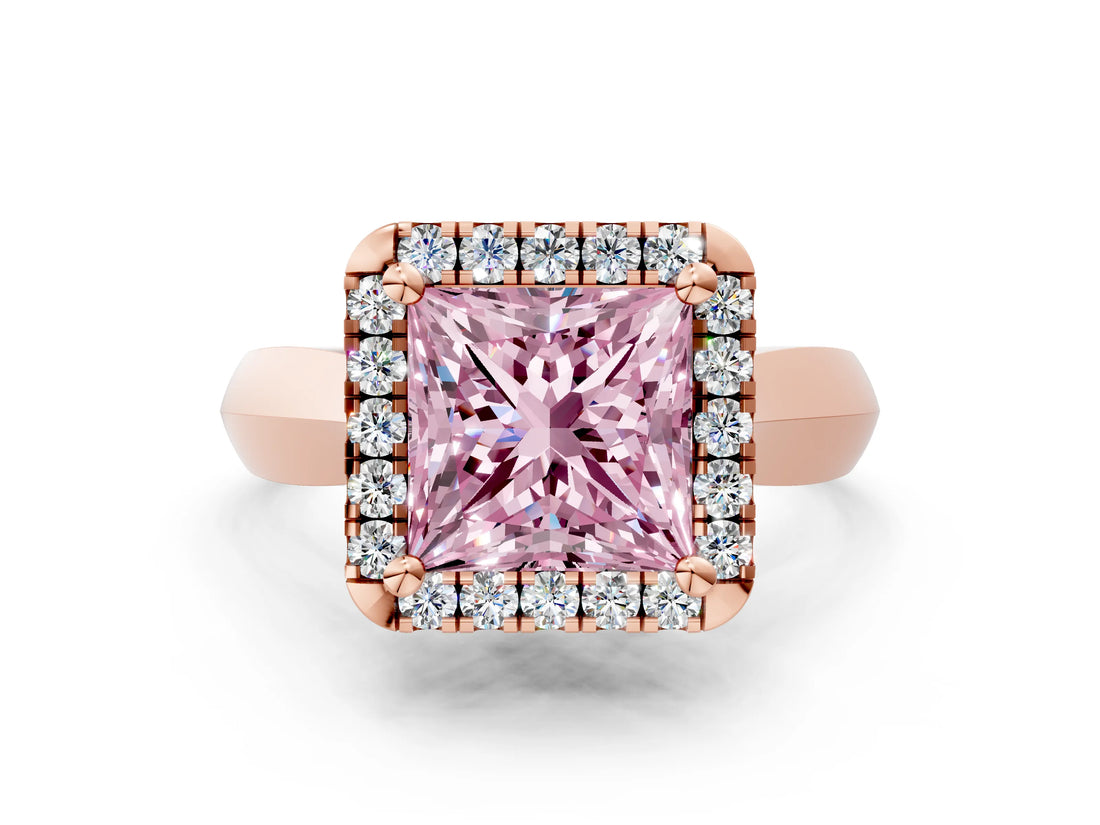 Rose gold Fancy Pink Princess  Cut Halo Solitaire Engagement Ring with Square Band and Four-Prong Setting_66
