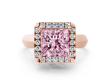 Rose gold Fancy Pink Princess  Cut Halo Solitaire Engagement Ring with Square Band and Four-Prong Setting_66