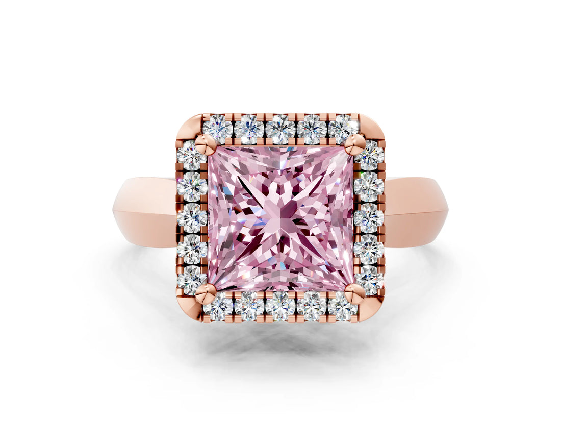 Rose gold Fancy Pink Princess  Cut Halo Solitaire Engagement Ring with Square Band and Four-Prong Setting_77