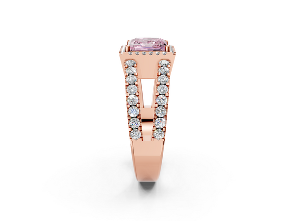 Rose gold Fancy Pink Princess  Cut Halo Split Shank Diamond Ring with Four-Prong Setting