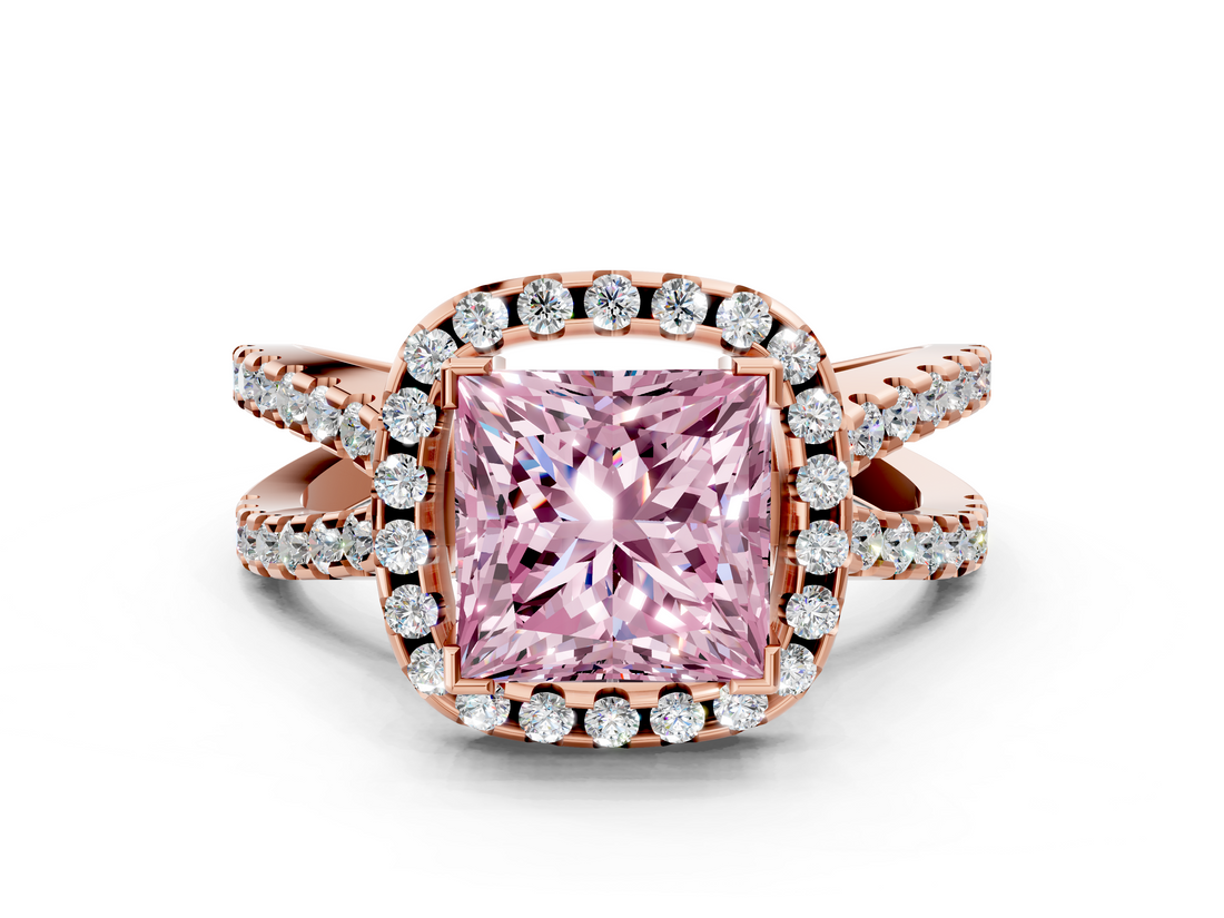 Rose gold Fancy Pink Princess  Cut Halo Split Shank Pave Set Ring_17
