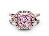 Rose gold Fancy Pink Princess  Cut Halo Split Shank Pave Set Ring_17