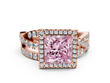 Rose gold Fancy Pink Princess  Cut Halo Split Shank Prong Setting Ring