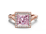 Rose gold Fancy Pink Princess Cut Halo Twist Band with Four-Prong Setting_12