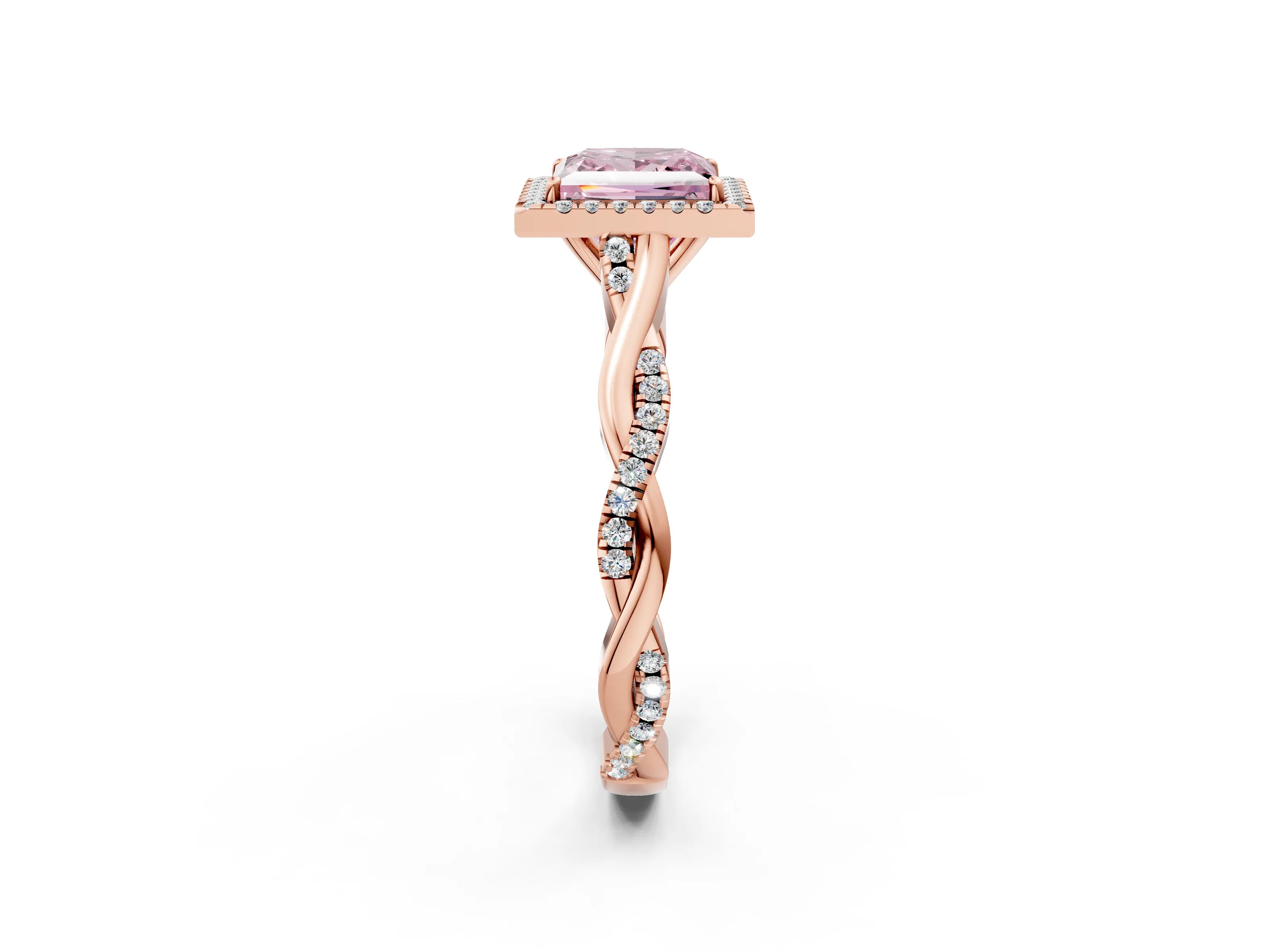 Rose gold Fancy Pink Princess Cut Halo Twist Band with Four-Prong Setting_14