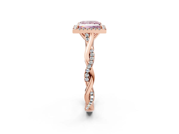 Rose Gold Princess Cut Interwoven Twist Halo Engagement Ring Setting for Fancy Pink Center