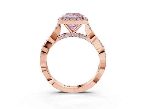 Rose gold Fancy Pink Princess Cut Halo Twist Band with Four-Prong Setting_15