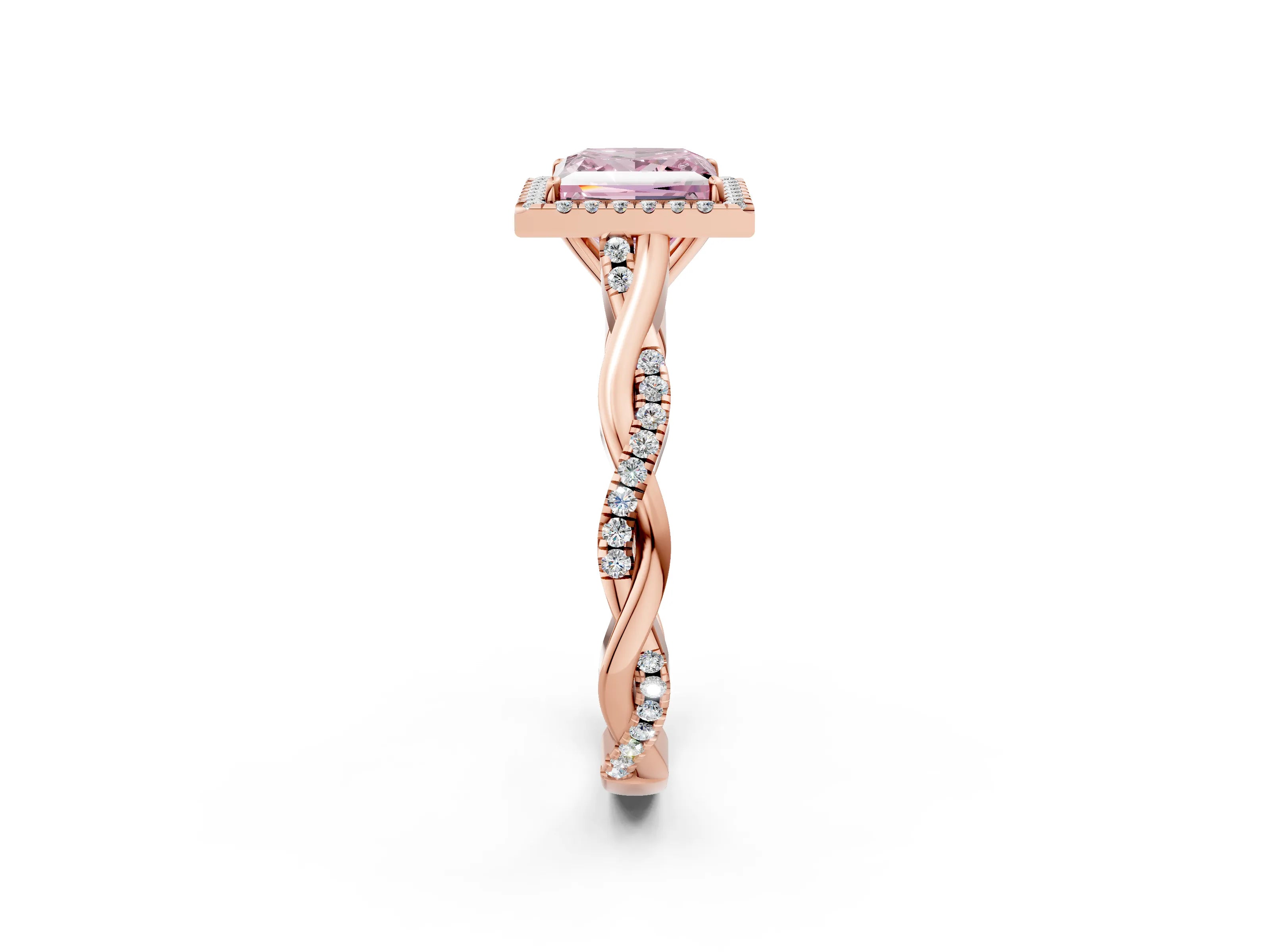 Rose gold Fancy Pink Princess Cut Halo Twist Band with Four-Prong Setting_2