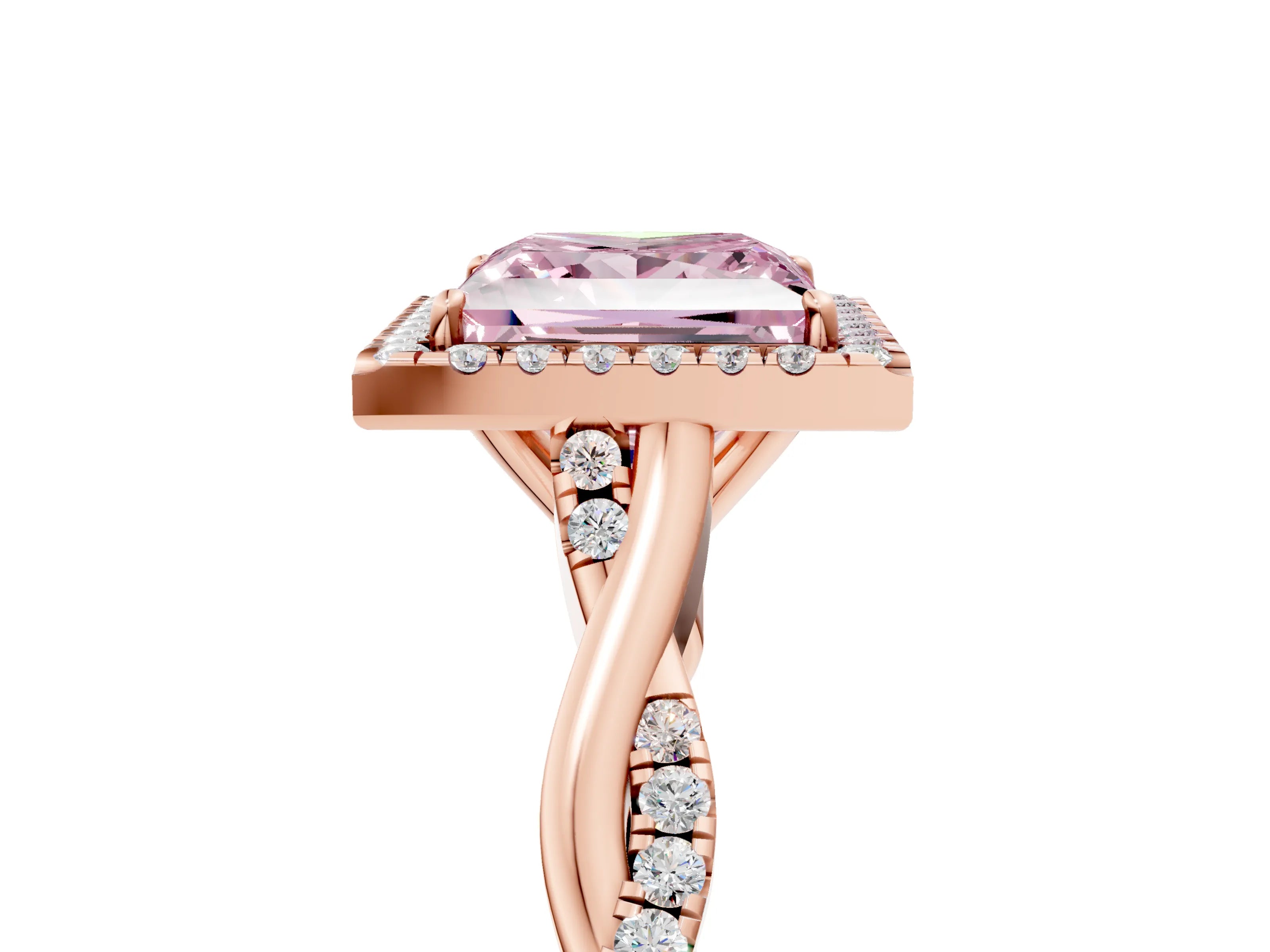 Rose gold Fancy Pink Princess Cut Halo Twist Band with Four-Prong Setting_5