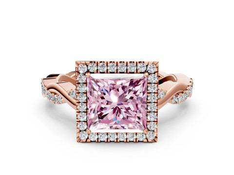 Rose gold Fancy Pink Princess Cut Halo Twist Band with Four-Prong Setting