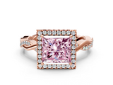 Rose gold Fancy Pink Princess  Cut Halo Twisted Band Four-Prong Ring