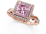 Rose gold Fancy Pink Princess  Cut Halo Twisted Band Four-Prong Ring_1