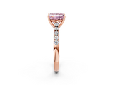 Rose gold Fancy Pink Princess  Cut Pavé Band Solitaire Ring with Four-Prong Setting_2