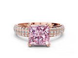 Rose gold Fancy Pink Princess  Cut Pave Diamond Engagement Ring with Channel Set Band and Four-Prong Setting