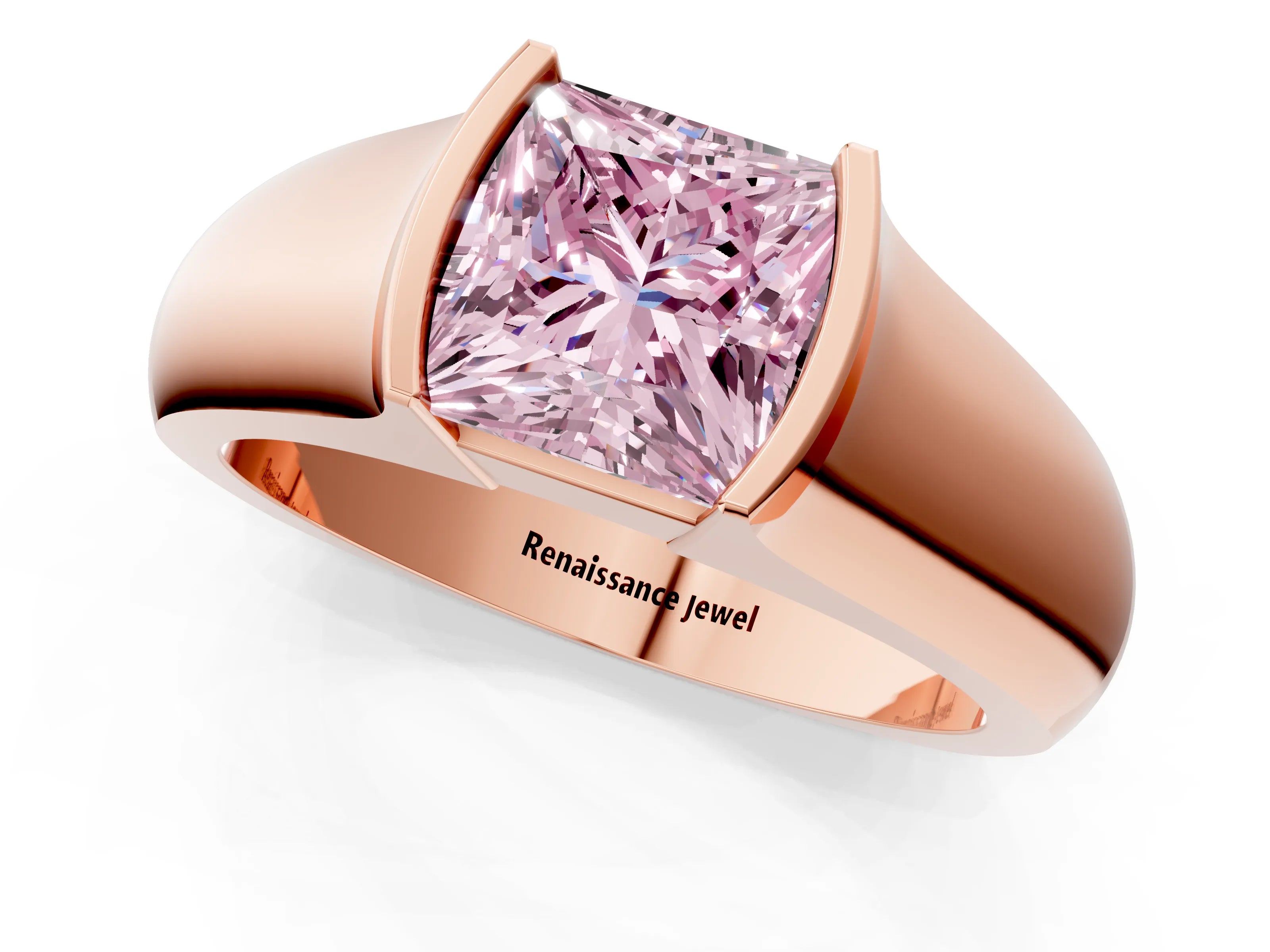 Rose gold Fancy Pink Princess Cut Solitaire Bezel Set Diamond Ring with Wide Band_1