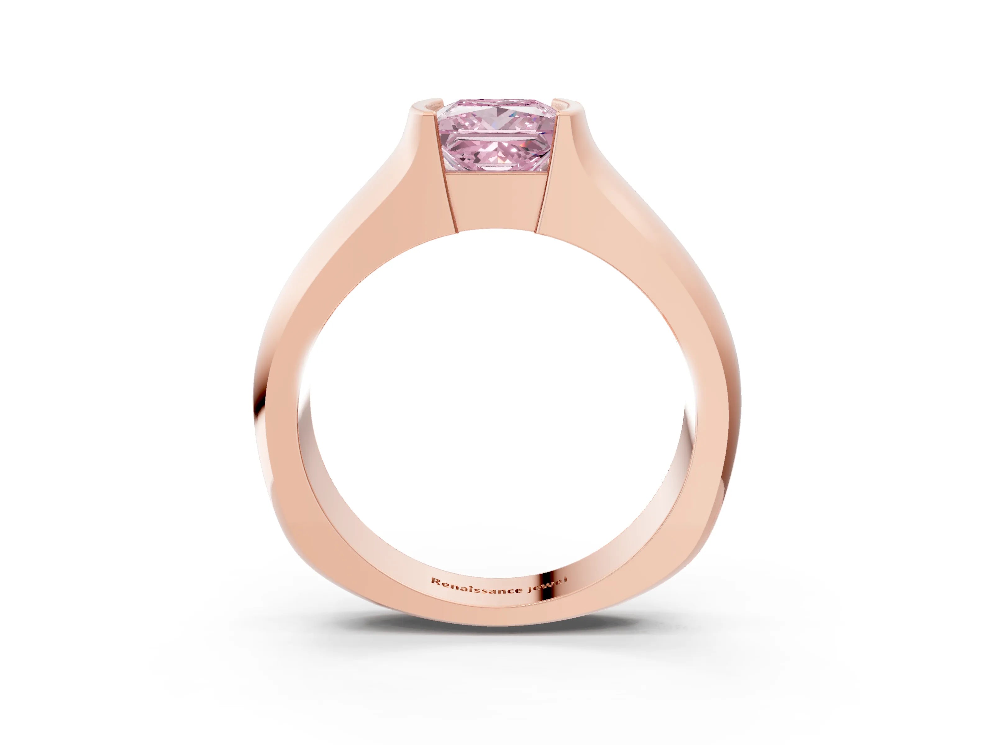 Rose gold Fancy Pink Princess Cut Solitaire Bezel Set Diamond Ring with Wide Band_3