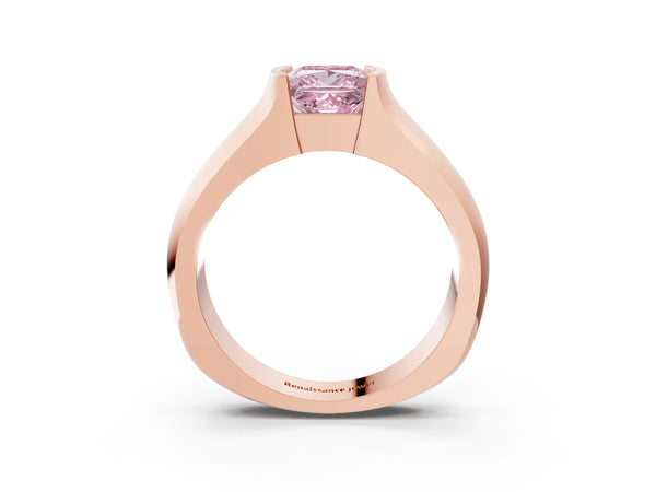 Rose Gold Princess Cut Half Bezel Engagement Ring Setting for Fancy Pink Center - Design RJ-777
