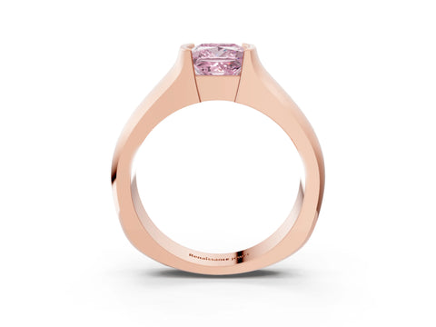 Rose gold Fancy Pink Princess Cut Solitaire Bezel Set Diamond Ring with Wide Band_3