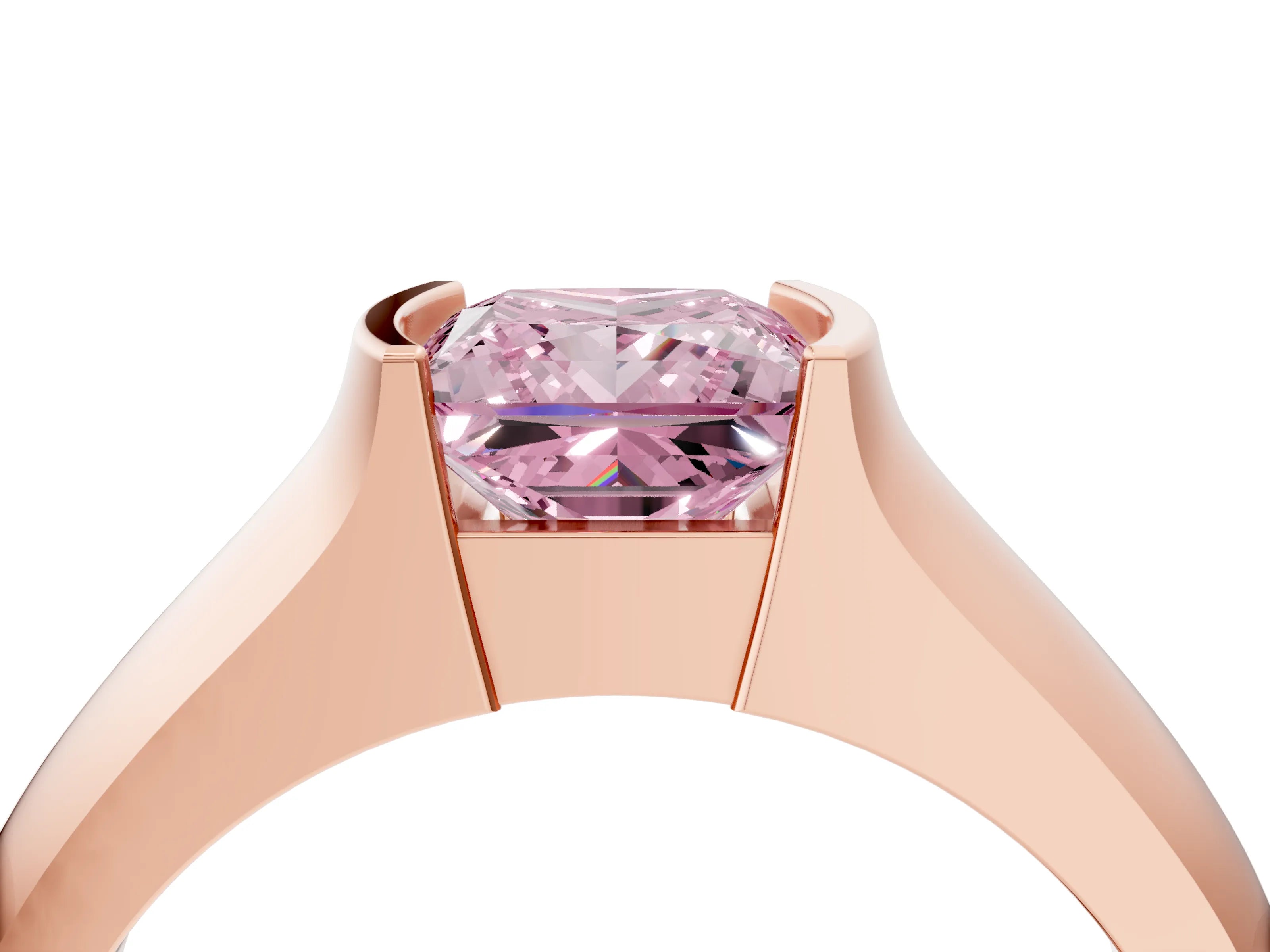 Rose gold Fancy Pink Princess Cut Solitaire Bezel Set Diamond Ring with Wide Band_4